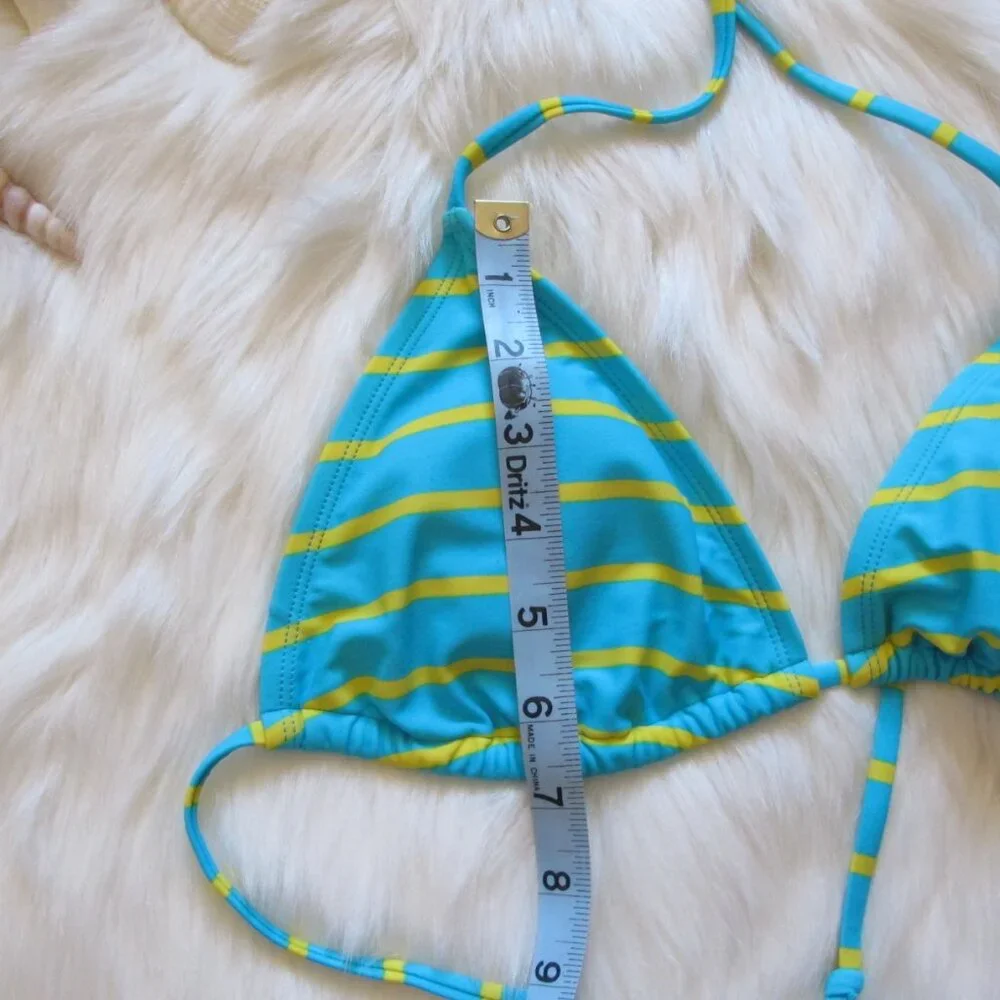 Blue and Yellow Striped String Bikini - Picture 4 of 5